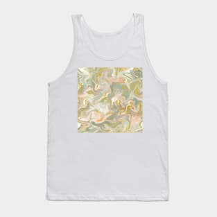 Silver Sage with Gold Silk Marble - Light Sage Green, Peach, and Off White Liquid Paint Pattern Tank Top